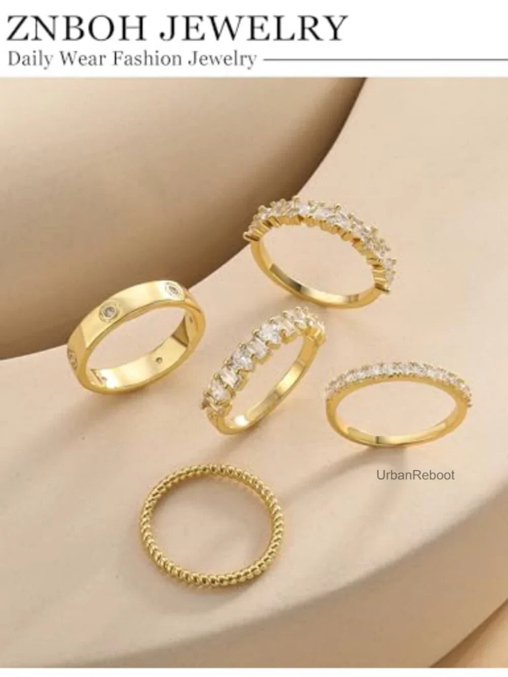 14K Gold Plated Stackable Rings Set Non Tarnish Layering Dainty